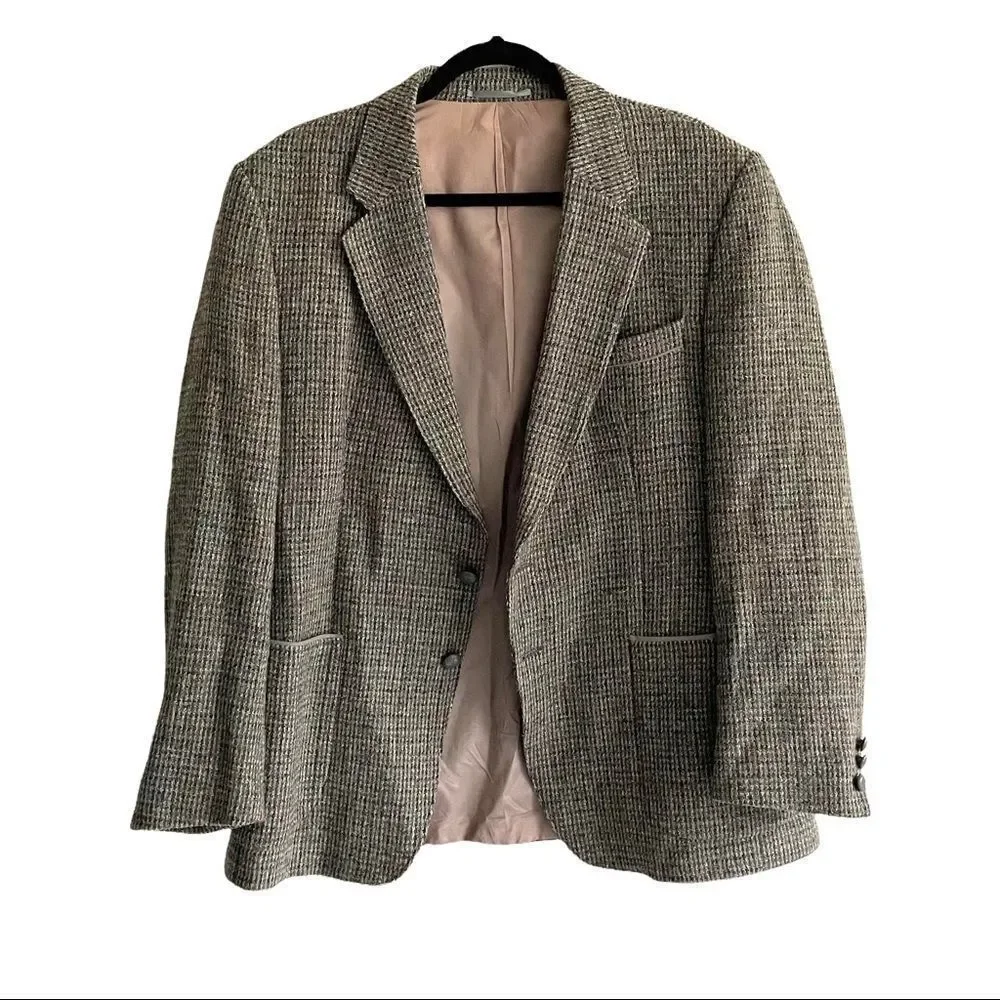 HARRIS TWEED Vintage Hand Woven Wool Blazer Grey Blue 44R - Picture 3 of 9